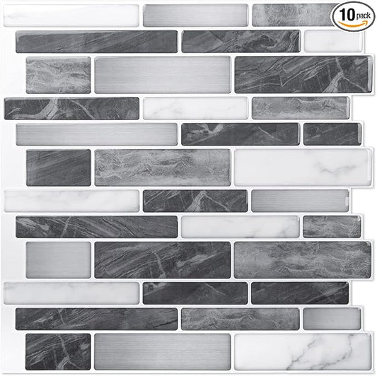 Art3d 10-Sheet Self-Adhesive Tile Backsplash for Kitchen, Vinyl Decorative Marble Tiles, 30 * 30cm