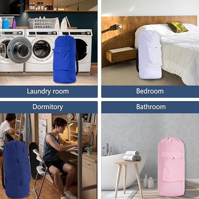 Sanlykate Canvas Backpack Laundry Bag - Extra Large Durable Dirty Clothes 2-3 Days Capacity with Adjustable Shoulder Strap & Front Pocket, for College Dorm, Apartment, Laundromats, Camping Travel