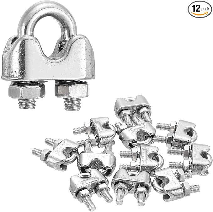MECCANIXITY 12Pcs Wire Rope Cable Clip Clamps 5/32 Inch M4 Small 304 Stainless Steel U Bolt Saddle Fasteners Hardware for Secure Rigging Marine Guy Line Fence Clothesline, Silver