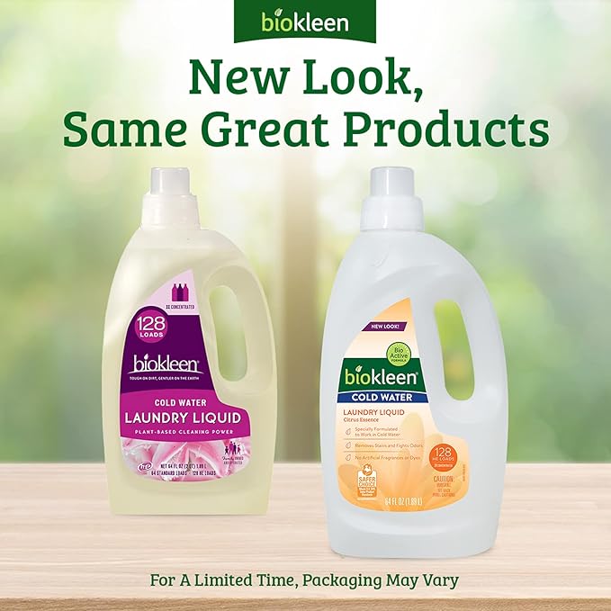Biokleen Natural Cold Water Laundry Detergent - 128 Loads - Liquid, Concentrated, Eco-Friendly, Non-Toxic, Plant-Based, No Artificial Fragrance or Preservatives