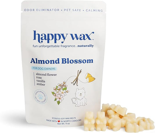 Happy Wax Almond Blossom Scented Wax Melts for Dog Owners – Odor Eliminating, Calming, Pet-Safe, Non-Toxic, Dye-Free, Perfect for Use with Wax Warmers - 4 oz Pouch