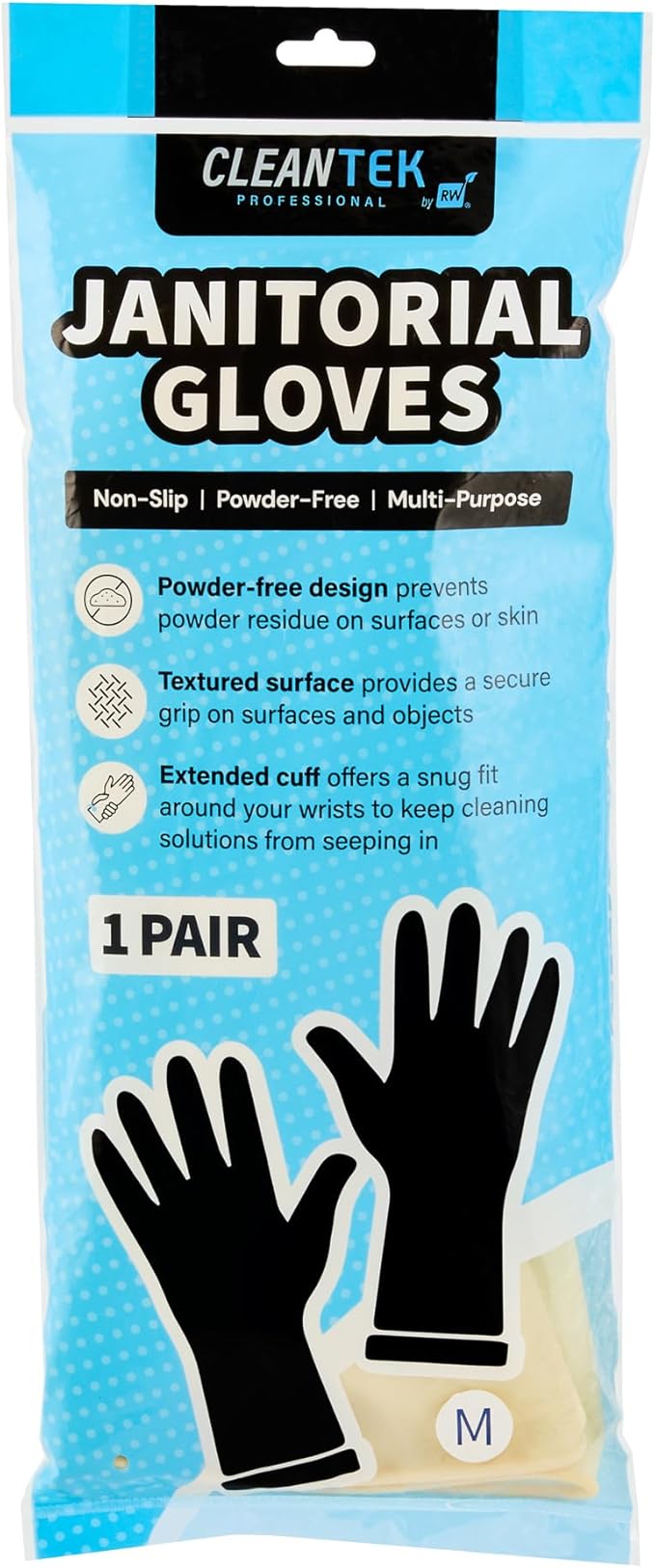 Restaurantware-Clean Tek Professional 22 Mil Medium Cleaning Gloves, 10 Pairs Of Long Cuff Gloves - No-Slip Grip, No-Powder, Yellow Latex Gloves For Kitchen Cleaning, Ideal For Washing Dishes