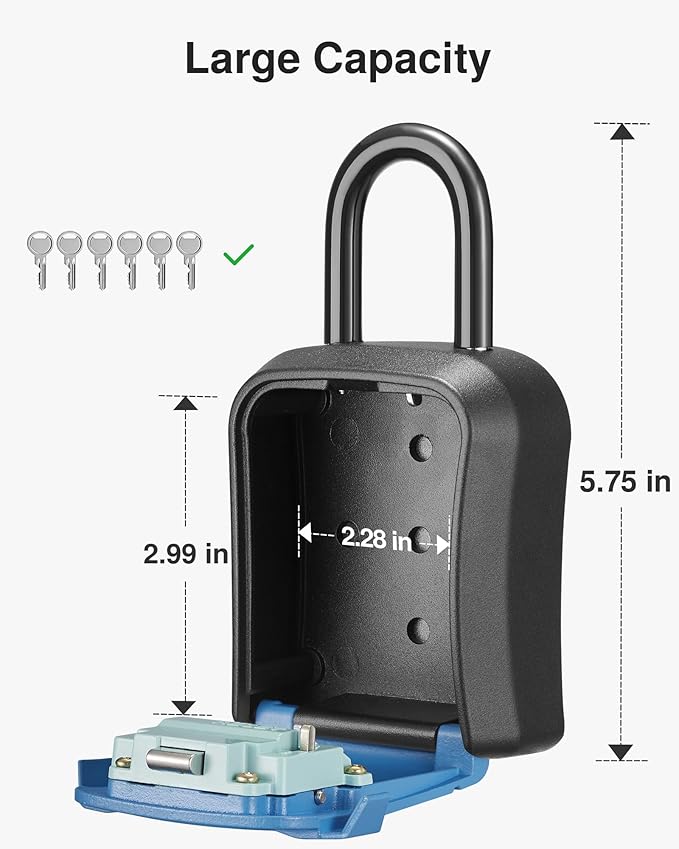 Puroma Lock Box, Key Lock Box Wall Mount & Portable Combination Lockbox with Resettable Code, Security Lockbox for Outside House Keys, Apartment Realtors Spare Keys Storage (1 Pack, Blue)