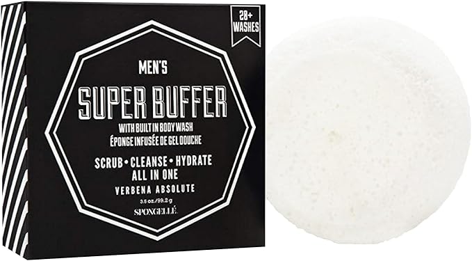 SPONGELLÉ Men’s Supreme, Super and Extreme Buffer Set | Dual-Sided Scrubber & Body Wash Infused | Deep Cleansing & Exfoliating | 20+ Washes