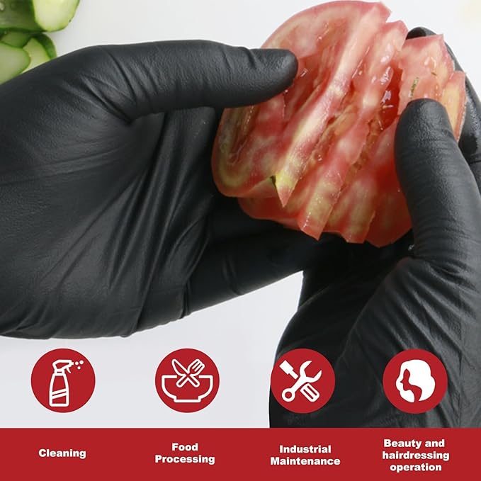 Disposable Gloves Large, Nitrile and Vinyl Blend Material Gloves, Latex Free 4 Mil 200 Pc Food Grade Glove for Cleaning, Food Prep,Hair Dye,Tattoo, Black