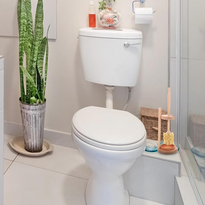 Toilet Bowl Cleaner Brush Set with Ceramic Beech Wood Holder, Multifunctional Bathroom Toilet Brush and Scrubber for Household Cleaning