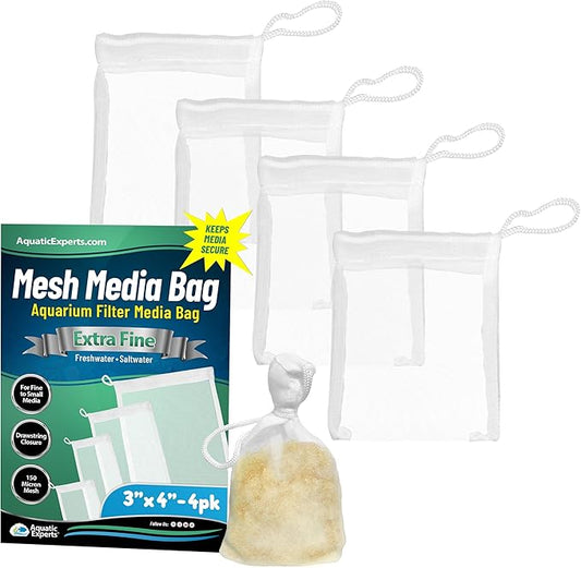 Aquatic Experts Extra Fine Aquarium Media Bag, Durable Drawstring Bags for Fish Tank Filters, 150 Micron Mesh, (Extra Fine, 3"x 4" - 4 Pack)