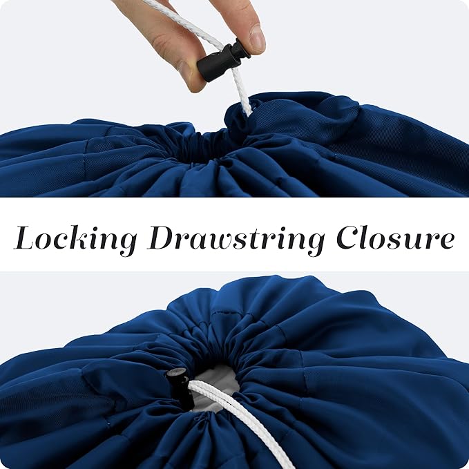 Nylon XL Laundry Bag - Locking Drawstring Closure and Machine Washable. These Bags will Fit a Laundry Basket or Hamper and Strong Enough to Carry up to Three Loads of Clothes (Navy Blue, 30" x 40")