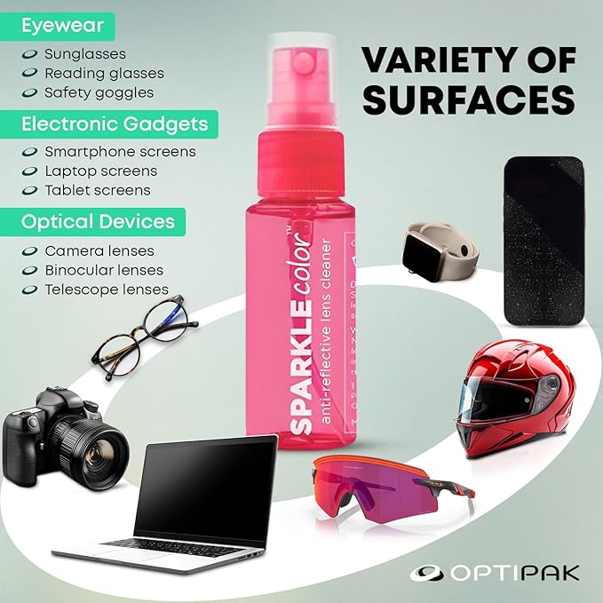 Sparkle Anti-Reflective Safe Lens Cleaner Spray Kit - (2) 1oz Glasses Cleaner Bottle & (2) Microfiber Cloth for Eyeglasses, Sunglasses, Lenses, Screens and Camera Cleaning Kit (4 Piece Set)