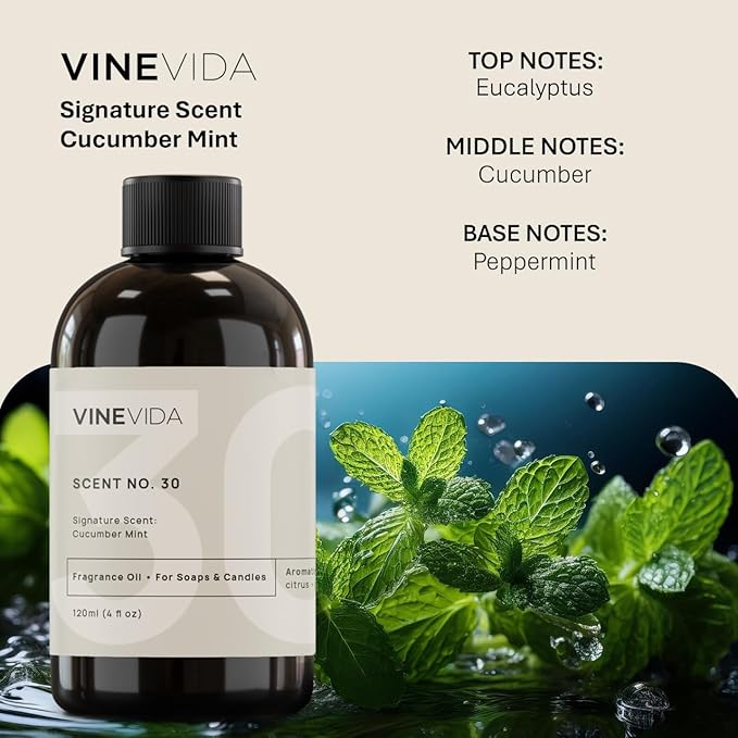 VINEVIDA [4oz] Cucumber Mint Fragrance Oil for Candle Making and Soap Making - Premium Candle Scents for Soy Candles