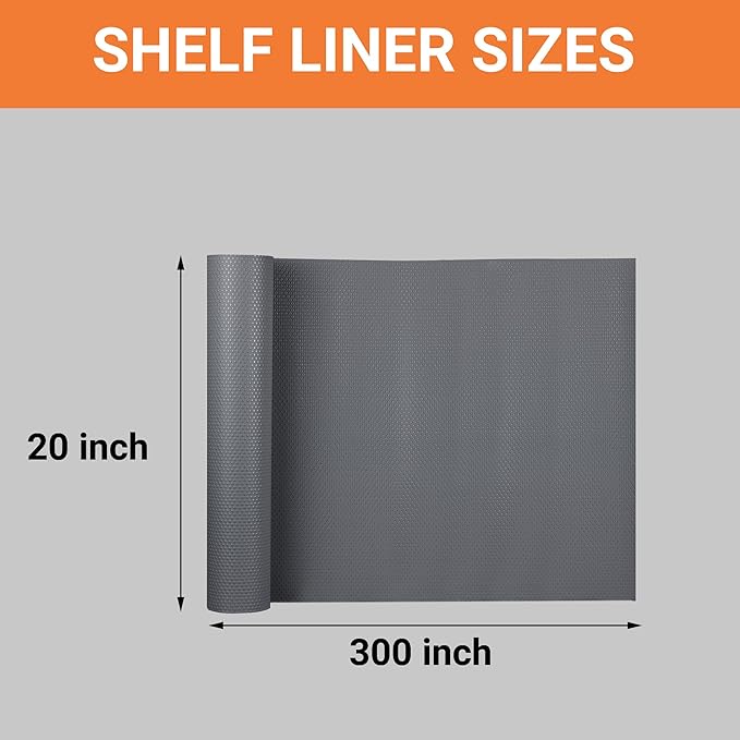 FLPMIX Cabinet Shelf Liner 20" Wide: Waterproof Kitchen Under Sink Mat - Easy to Cut & Clean Large Cupboard Drawer Liners for Closet Bathroom Pantry Shelves Dark Grey 20 X 300 Inch