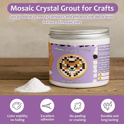400g Mosaic Crystal Grout for Crafts, Mosaics Tile Tools, High Color Contrast, Direct caulking, Suitable for Mosaic Tiles, DIY Craft Projects (White)