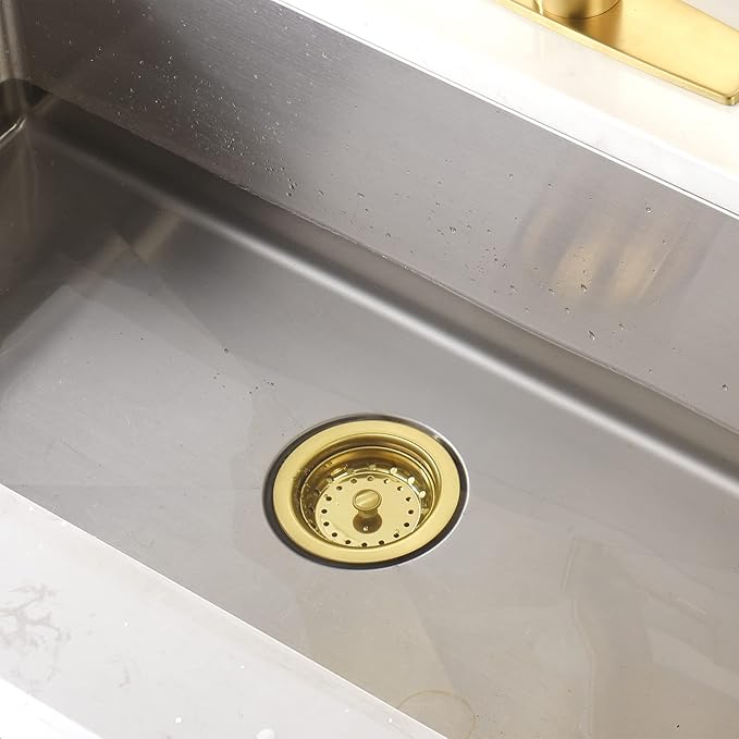 Luxier KS03-G 3-1/2 in. Drop-In Kitchen/Bar Sink Basket Strainer in Brushed Gold