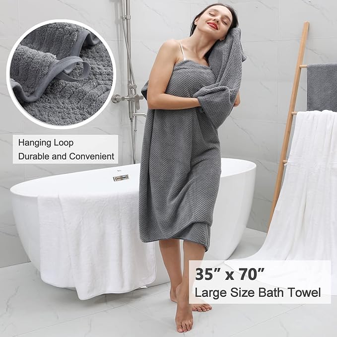 Oliven 4 Piece Large Bath Towel Set 35"x70" Gray Extra Large Bath Sheets Oversized Jumbo Towels 600GSM Soft Highly Absorbent Quick Dry Beach Chair Towel Woven Towels for Bathroom Hotel and Spa