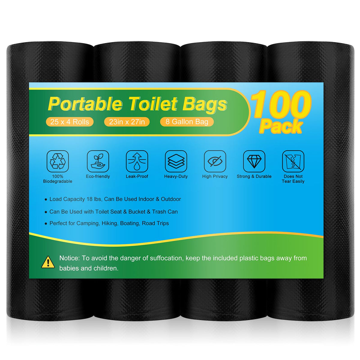 Portable Toilet Bags - 8 Gallon Camping Toilet Bags - Image 1