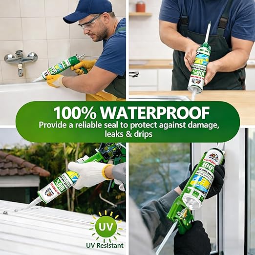 Waterproof Silicone Caulk, 10 fl oz, 12 Pack, Clear