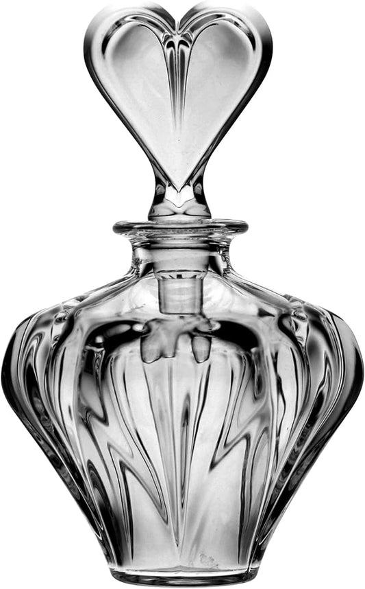 Barski Crystal - Glass - Perfume Bottle -For Perfume - Esssential oil- Cosmetic - Empty Refillable Bottle - with Heart Shaped Stopper - 4.5" H - Made in Europe