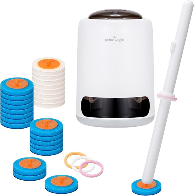 PeiTuShangJin Disposable Toilet Brush, Auto-Ejecting, Includes 24 Enhanced Refills (16 Ocean, 8 Natural), Plus 3 Air-Purifying Scent Rings (Ocean, Rose, Lemon) 360° Dead-Angle-Free Cleaning (1-24)