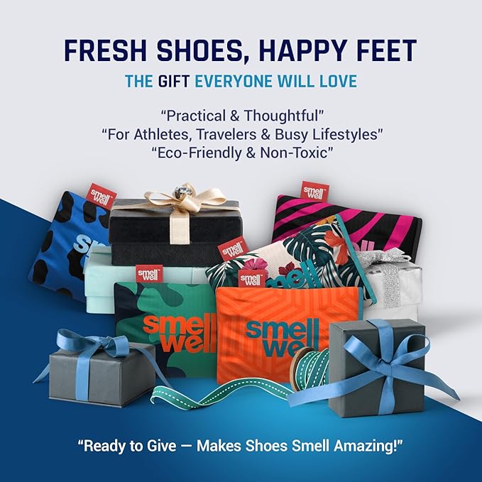 SmellWell - Scented Shoe Deodorizer Inserts - Odor Eliminators - Activated Bamboo Charcoal + Minerals - Natural Fresheners for shoes, bags, gloves - 4 x 1.8oz Original Size Premium Black
