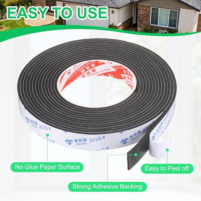 PATIKIL 4Roll Sponge Rubber Foam Tape, 25/32" W x 1/8" t x 16.4ft l Self-Adhesive Foam Insulation Tape Weather Stripping for Window Door Soundproofing Weatherstrip AC Seal Strip, Black
