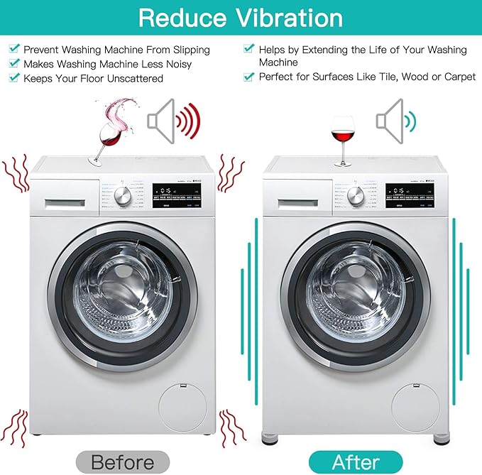 Anti Vibration Pads for Washing Machine,Noise Dampening Washing Machine Feet with Tank Tread Grip for Washer and Dryer,Protects Laundry Room Floor Non-Slip Mats Moisture Proof Mats(8 pcs)
