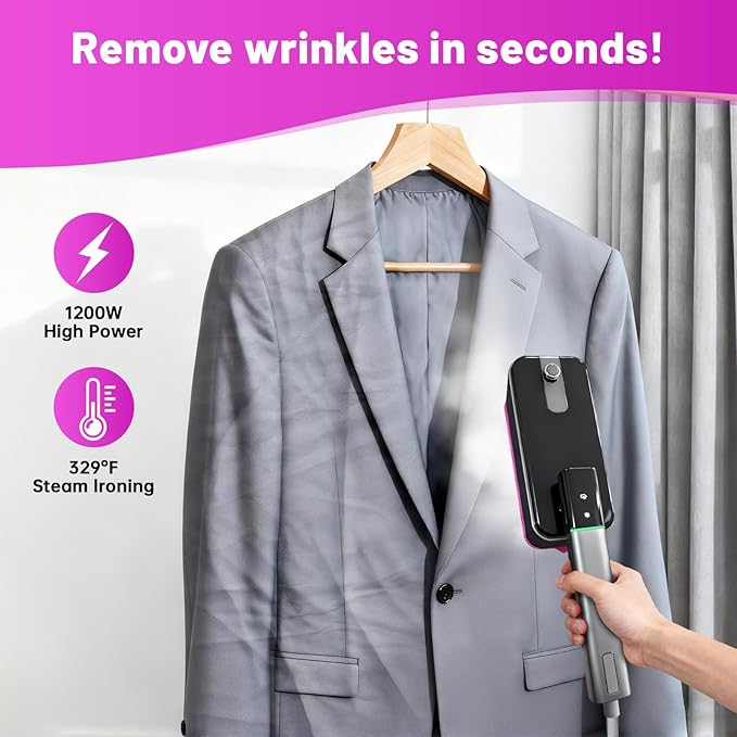 Folding Steam Iron for Clothes, Wet and Dry Iron, Fast Heat-Up, Quick Wrinkle Removal, LCD Display, Powerful Wrinkle Remover for Home, Office