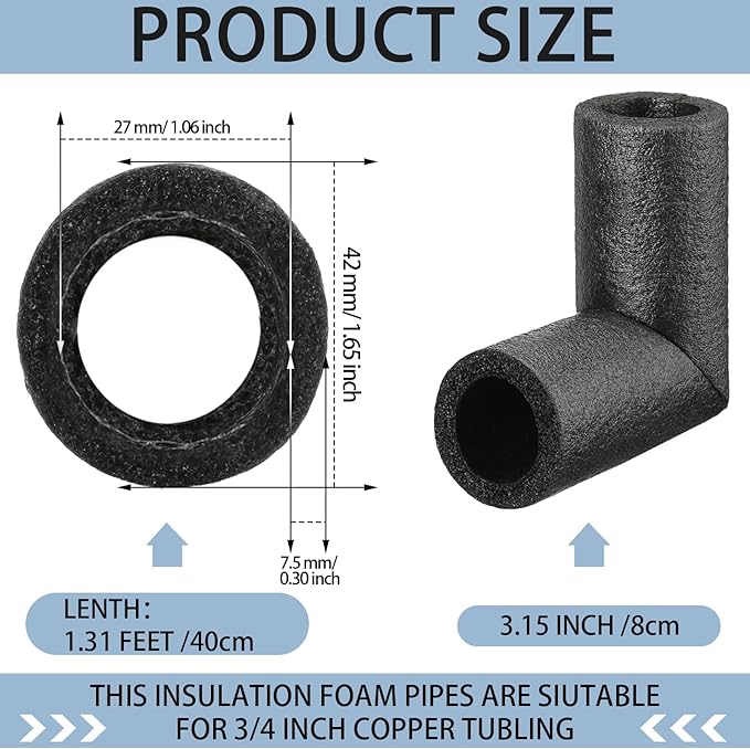 16 Pack Elbow Pipe Insulation Foam Tube Outdoor Wrap Black Pipe Covers Elbow Insulation Tubing Water Foam Covers for Outdoor Winter Irrigation, Sprinkler (1 Inch)