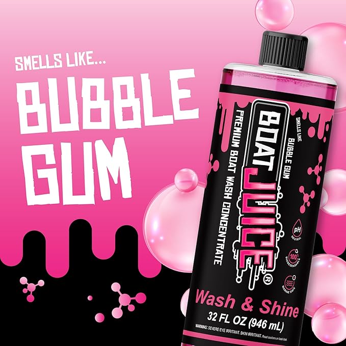Boat Juice Boat Wash & Shine | pH Neutral Boat Wash & Wax Soap for Fiberglass, Hull, Deck, and Vinyl | Bubble Gum Scent | Marine Detailing & Cleaning Supplies, Boating Accessories | Made in USA