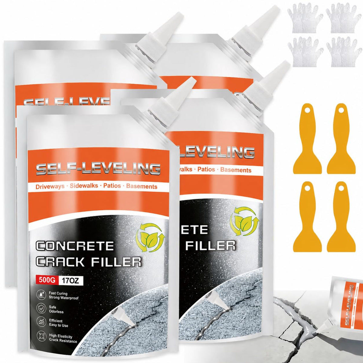 Concrete Crack Filler 4 Pack, Self Leveling Cement Crack Sealant - Image 1