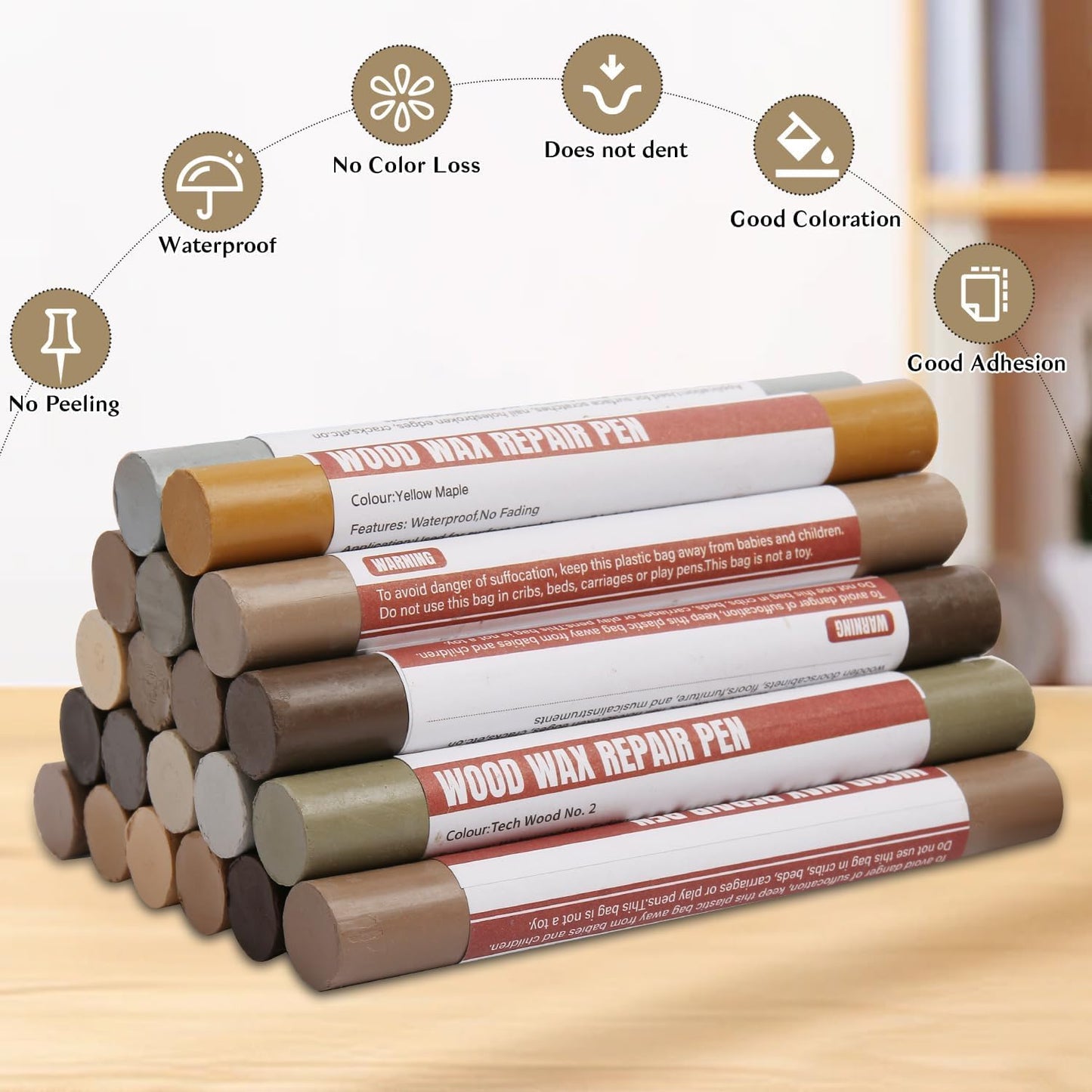 Wood Filler Wax Sticks – 20 Colors Scratch & Crack Repair Crayons for Floors, Cabinets & Furniture (Technicolor Series)
