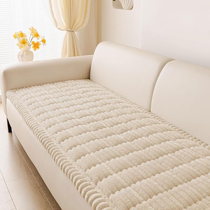 hyha Couch Covers for Dogs Washable, Non Slip Plush Dog Sofa Protectors, Fuzzy Pet Couch Covers for 3 Cushion Sofa Pet Friendly (Apricot, 27.6" x 47")