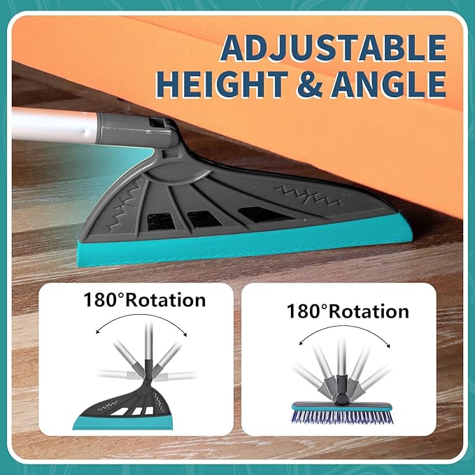 Air Broom for Household Cleaning, Silicone Broom with Adjustable Height&Angle Aluminum Handle, Squeegee Broom for Wet&Dry Messes, Hair, Liquids, Glass, Bathroom, Kitchen on Smooth Floor(Smoky Gray)
