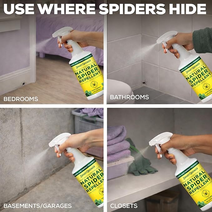 Natural Spider Repellent Spray – Indoor Spider Spray with Peppermint & Lavender, Family & Pet Friendly – Fresh Scent Spider Remover for Bedrooms, Bathrooms, Closets & Corners 16oz Ready to Use