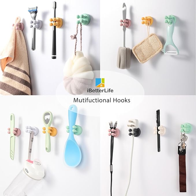 Razor Holder Shaver Hook Hanger Stand - 4Pcs Silicone Toothbrush Holders for Shower Wall Mounted Self Adhesive Cute Utility Bathroom Kitchen Organizer Storage Hook for Hanging Loofah Towel Tooth Brush