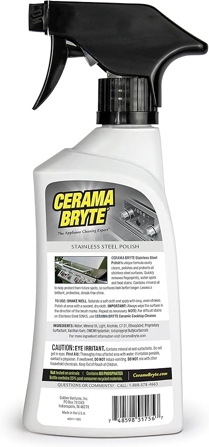 Stainless Steel Polish Spray, Streak-Free Shine, Clean and Protect, High Strength Formula, 16 Fl Oz