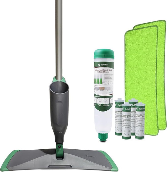 Eyliden Spray Mop with Cleaner Solution | 40ml Bio-Enzyme Floor Cleaner Concentrate - pH Neutral, 2 Microfiber Pads, Long-Lasting Freshness, Effective All-in-One Wet Mops Safe for All Floor Cleaing