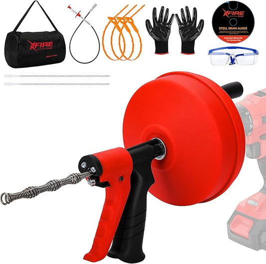 35 FT Double Mode Drain Snake Tools, 11-in-1 Drain Auger for Sink and Drain Unblocking, Plumbing Snake for Kitchen, Bathrom and Shower Sink, Snake for Real DYIs (Red) NEW