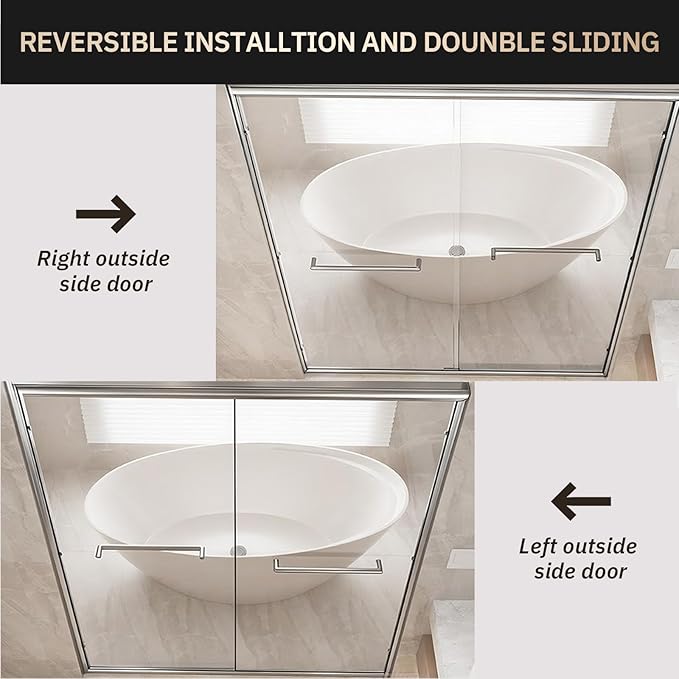 Shower Door 56-60" W x 72" H Semi-Frameless Double Sliding Bathroom Glass Shower Doors for Walk-in Shower with 1/4 inch Clear Tempered Glass, Chrome