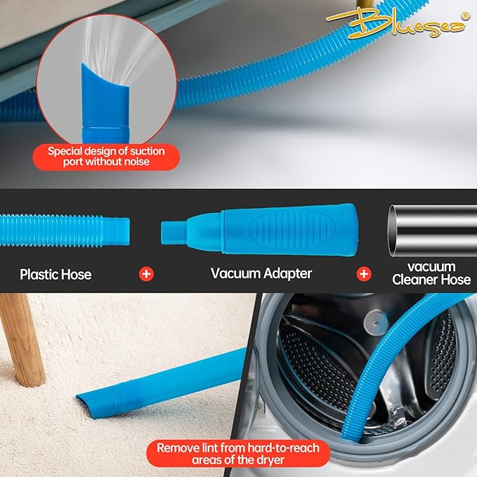 BLuesea Dryer Vent Cleaner Kit, 15-Piece Ultimate Dryer Cleaning Kit Include 30 Feet Dryer Vent Brush, Upgrade Noiseless Dryer Lint Vacuum Attachment, Lint Trap Brush, Vacuum & Dryer Adapters