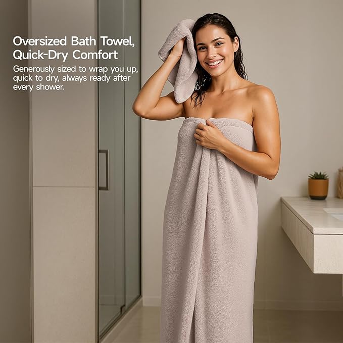REDKISS Towel Set of 6 - Oversized Bath Sheets (70 x35 in), 670GSM Ultra Soft & Highly Absorbent, Quick Dry Beige Bath Towel Sets for Bathroom, Spa, Hotel, Gym