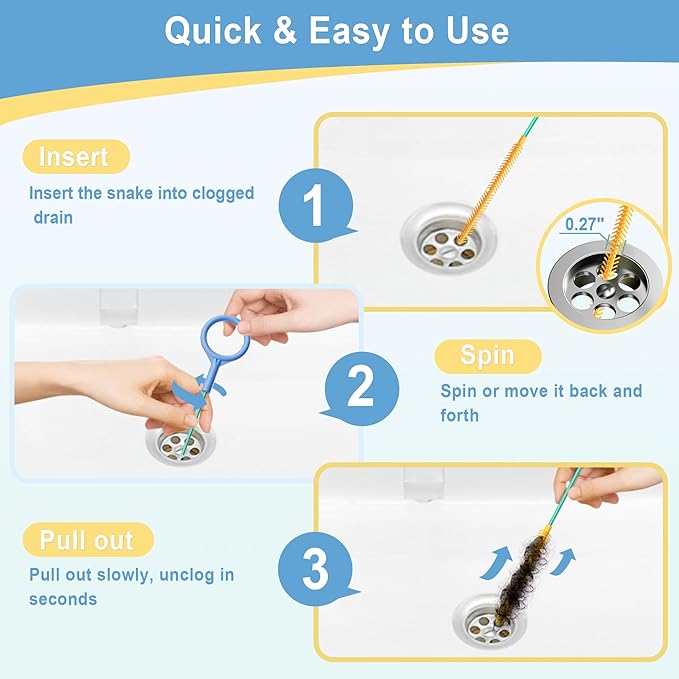 Snake Drain Clog Remover, Reusable 50 Inch Extended Sink Snake Drain Hair Removal Tool, Anti-break Metal Shower Snake Drain Unclogger Tool for Bathtub, Bathroom Sink Pipe Cleaning