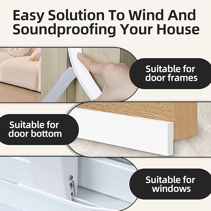EVA Foam Weather Stripping Tape,1 Inch W x 1/4 Inch T Self-Adhesive Seal Tape for Doors & Windows-Draft Blocker,Soundproofing,Waterproof Insulation Foam,2 Rolls Total 33FT White