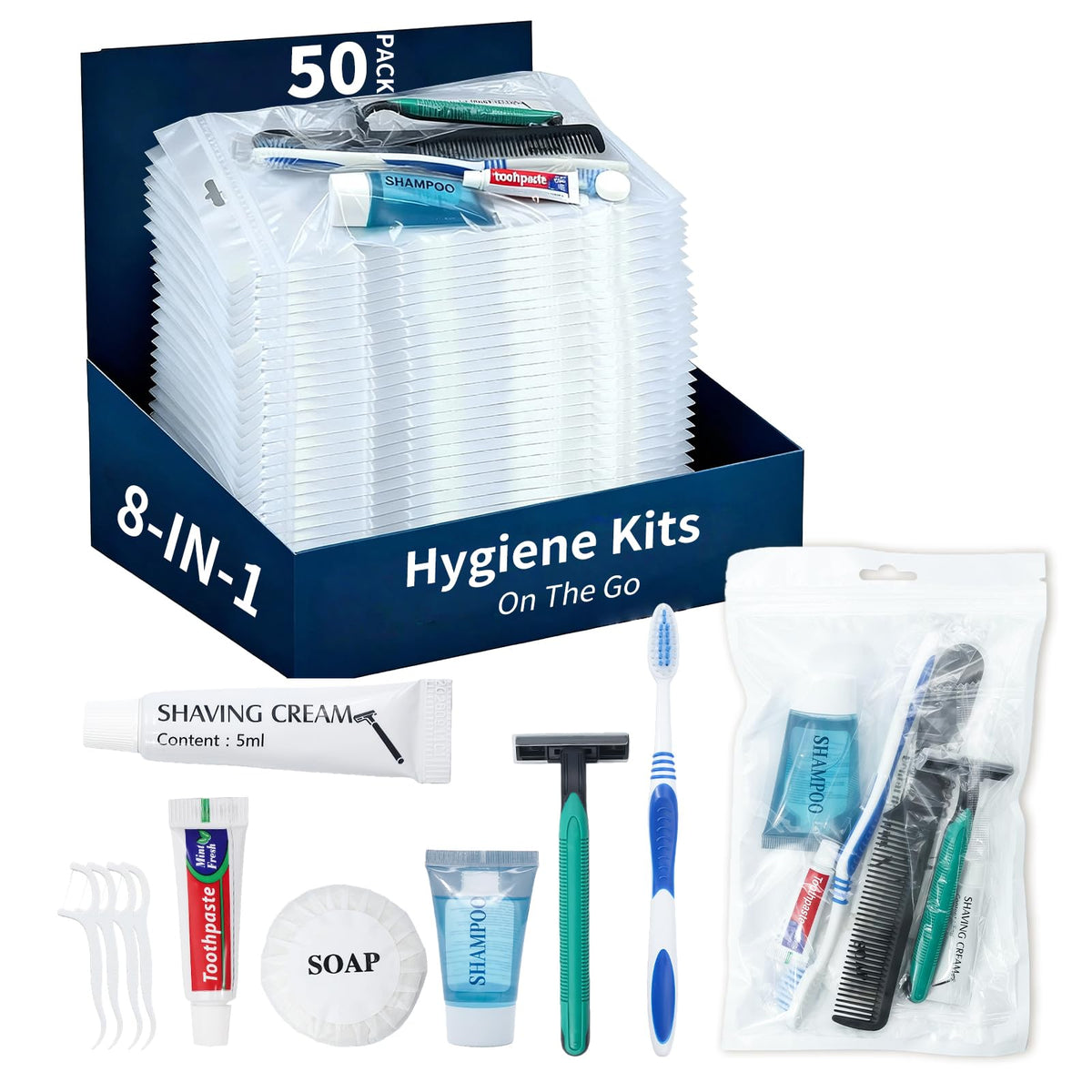 50 Pack homeless care package supplies bulk, 8-in-1 Individually - Image 1
