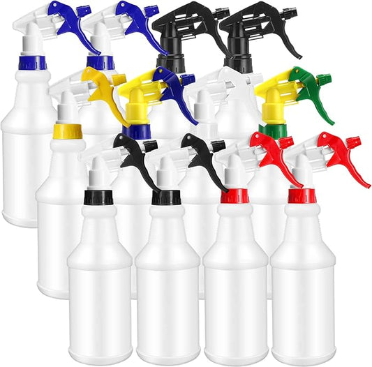 Eccliy 12 Pcs 16 Oz Plastic Spray Bottle, Adjustable Empty Reusable Sprayer for Cleaning, Planting, Water, Bathroom and Kitchen, BBQ, Commercial and Residential(Colorful,Original)