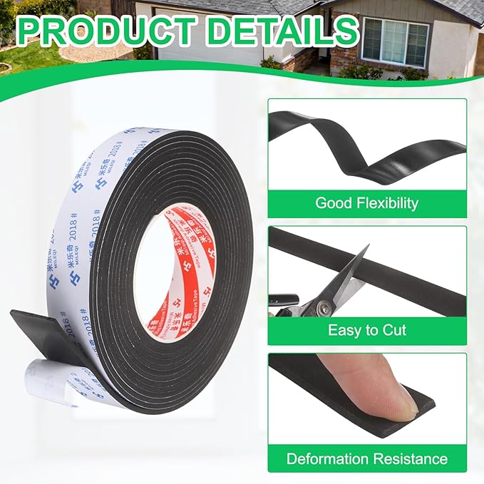 PATIKIL 4Roll Sponge Rubber Foam Tape, 1 3/8" W x 1/8" t x 16.4ft l Self-Adhesive Foam Insulation Tape Weather Stripping for Window Door Soundproofing Weatherstrip AC Seal Strip, Black