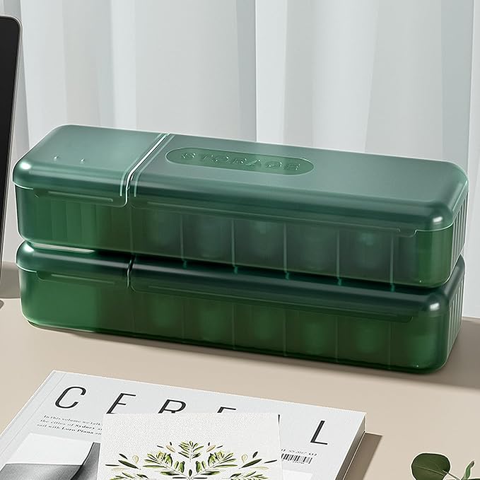 LUWOO Cable Organizer Box with 10 Wire Ties, Clear Charge Cord Management Cases with 7 Compartments, Desktop Drawer Organizer Storage Container, Wire Storage Box with Lid (Green)