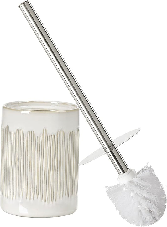 Bathroom Accessories Ceramic Toilet Brush Set - Toilet Bowl Brush and Holder (Ivory White)