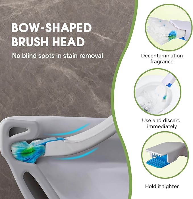 Disposable Toilet Brush, Toilet Bowl Brush and Holder with Cleaner Refill Pads, Wall-Mounted Toilet Brush,Toilet Brush Wand Starter Kit,1 Wand + 12 Refills(Flushable) + 1 Stand + 1 Hook