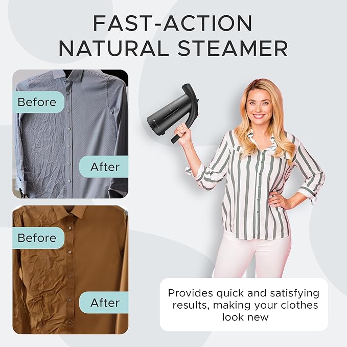 Steam & Go Portable Clothes Steamer - Compact Handheld for Shirts & Garments | Powerful Quick-Heating Corded Dual Voltage Travel Friendly - Black