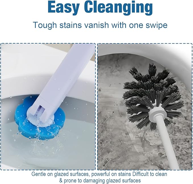 2 Pack Disposable Toilet Brush and Holder Set, Automatic lid-Opening and Closing Toilet Brush with Holder 48 Refills for Bowl Cleaners Bathroom Cleaning Bathtub